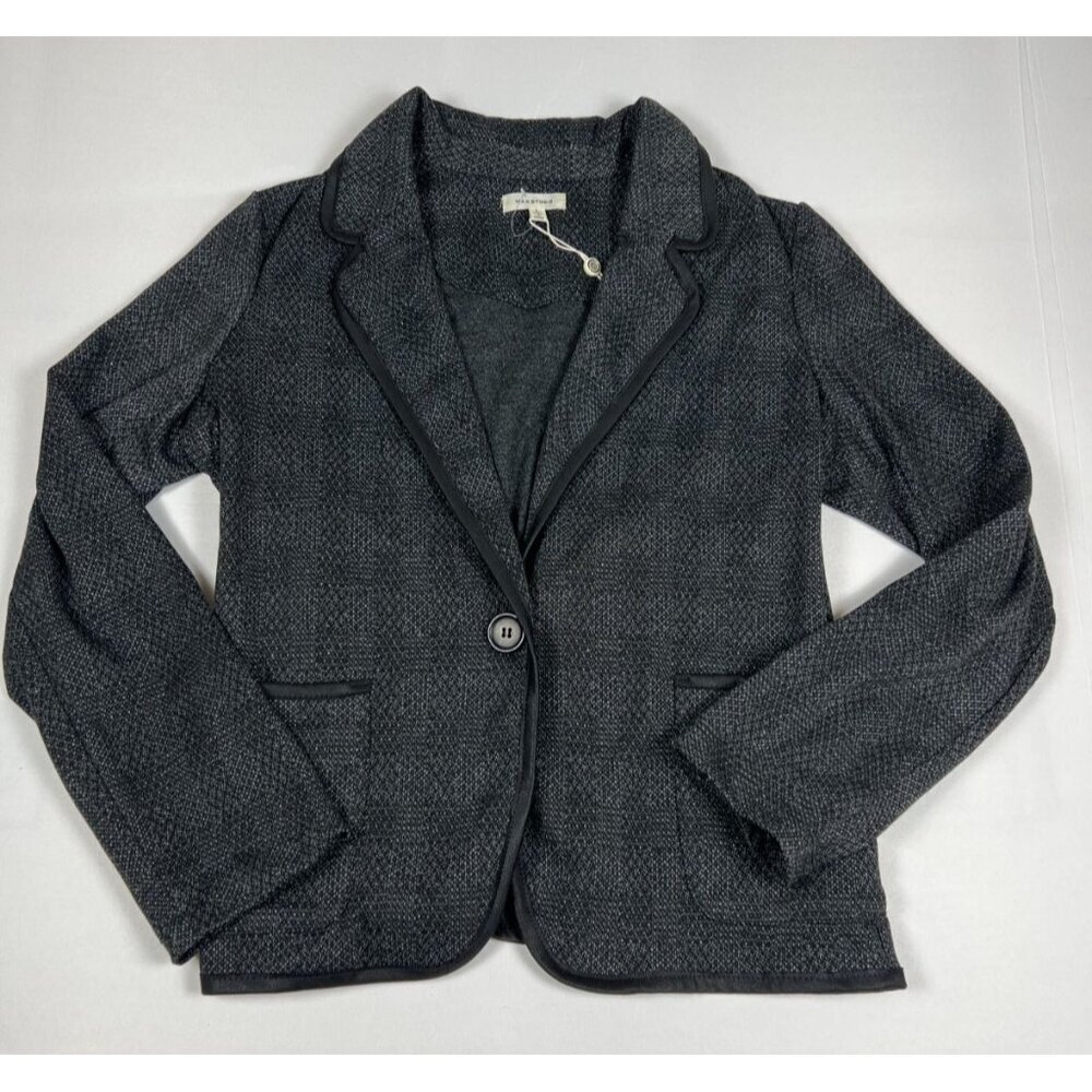 Max Studio Women L Black White Textured Open Front Career Blazer Jacket NWT